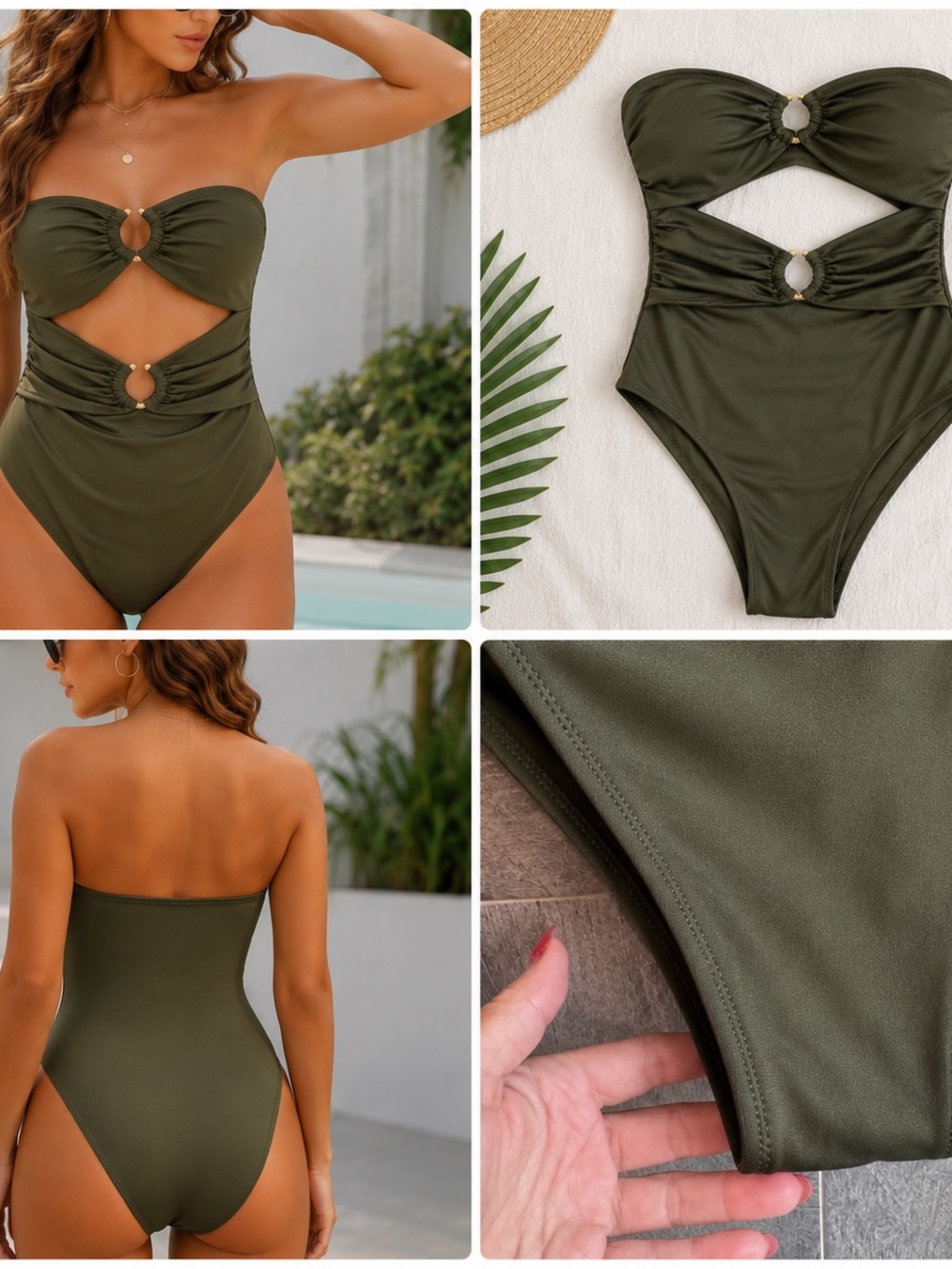 H&M Olive Green Cutout One-Piece Swimsuit